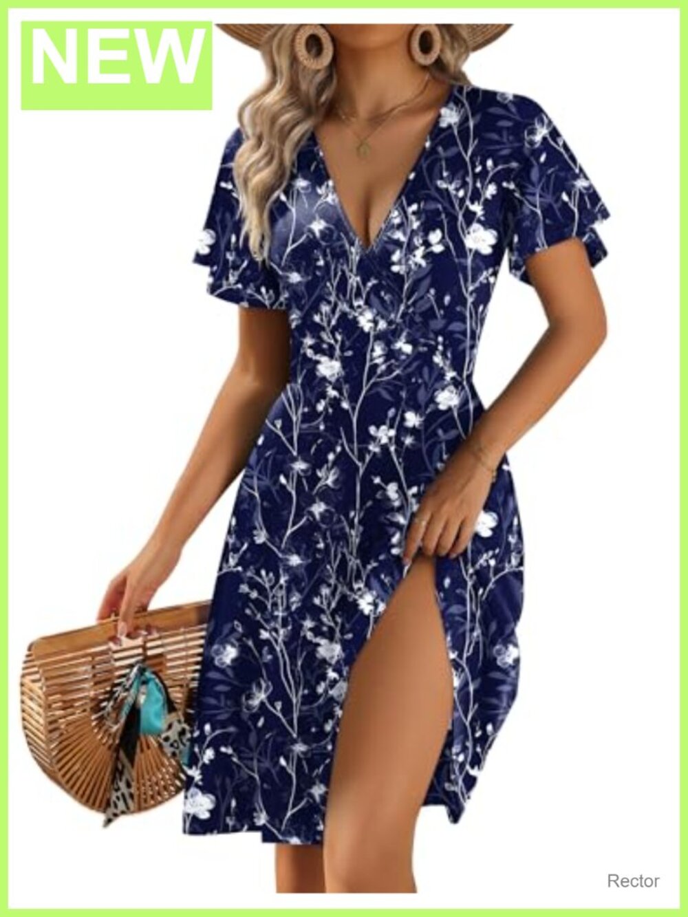 Womens Summer Wrap Dress Floral A-Line Ruffle Sleeve Casual Sundress with